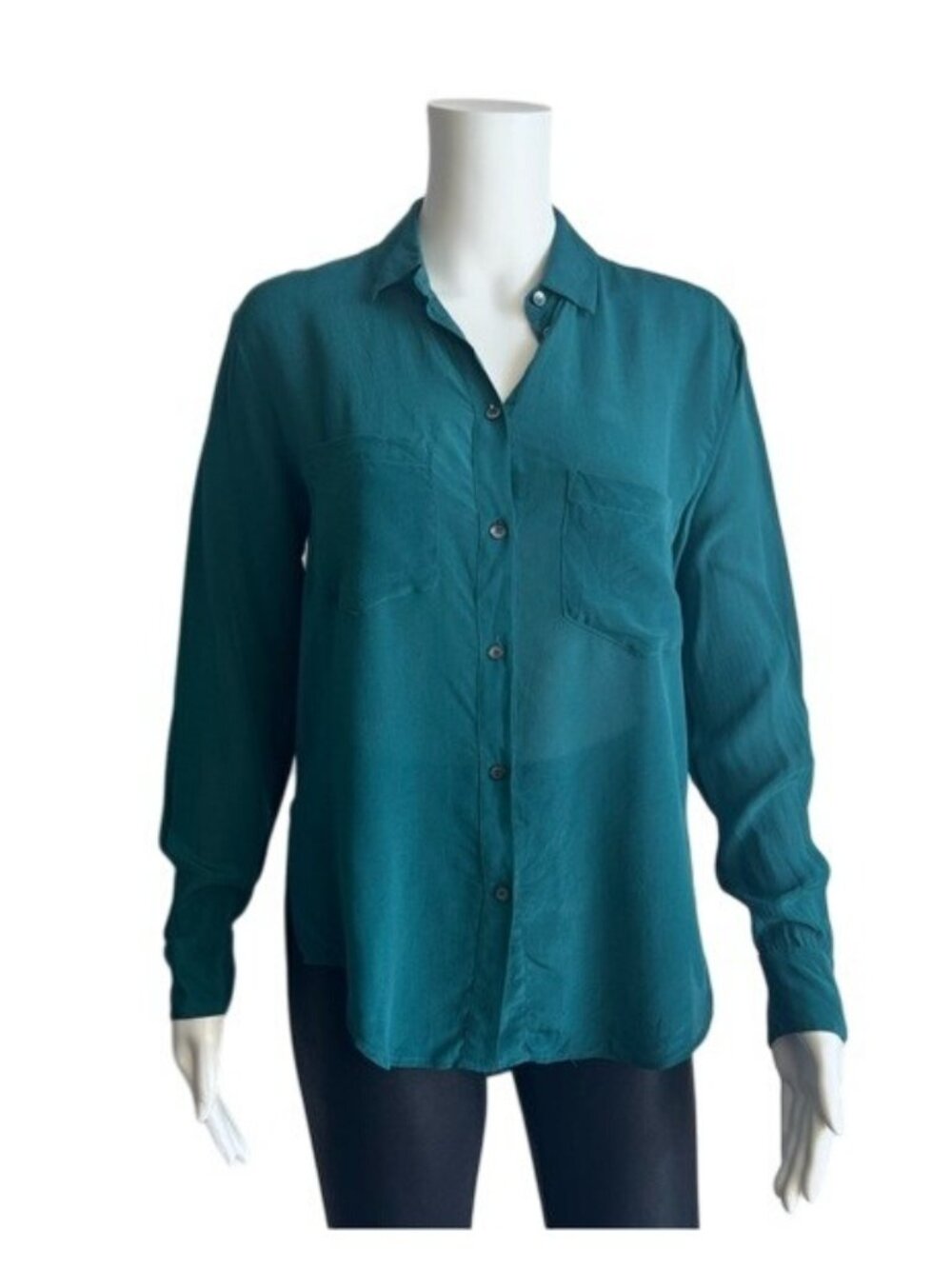 Madewell Silk Spotlight Shirt in Green - XS